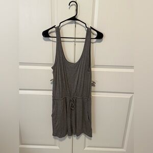 Express Scoop Neck Heather Gray Tie Waist Romper